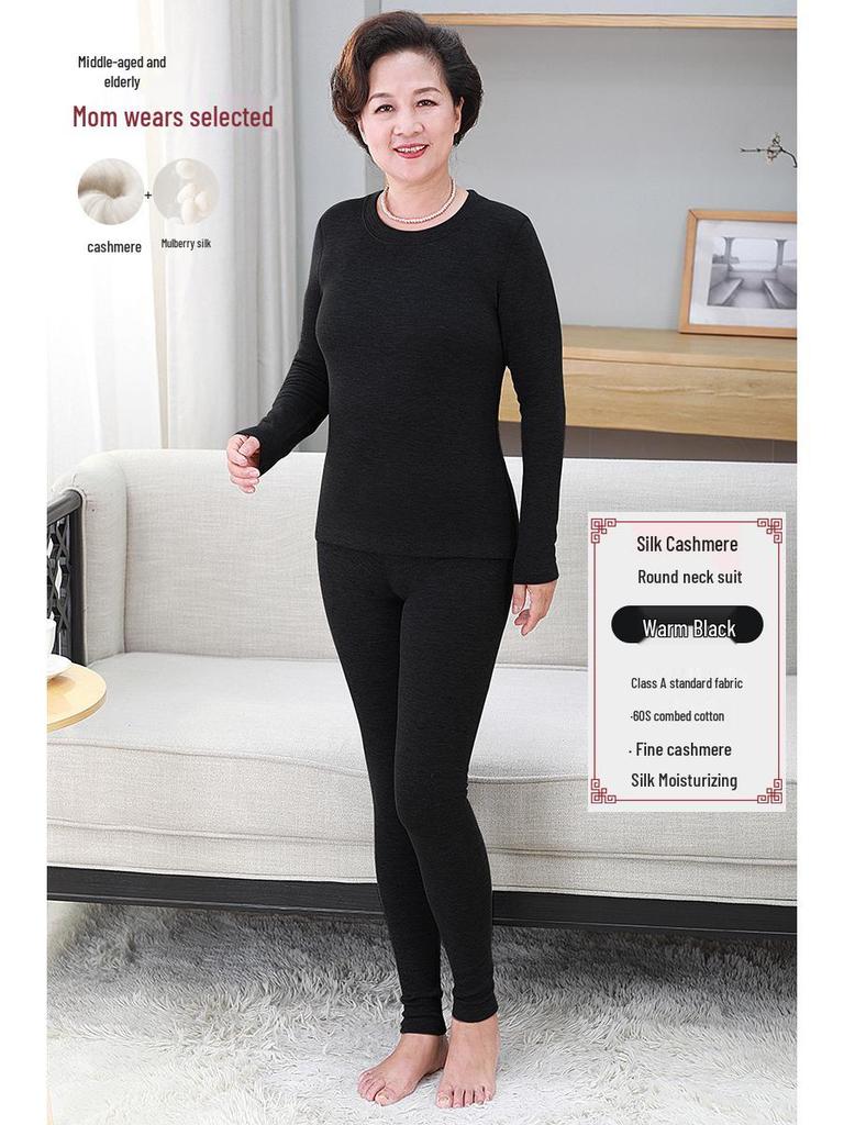 Cashmere Elderly Warm Set: Cozy Autumn/Winter Underwear Gift for Mom & Dad with Plus Velvet