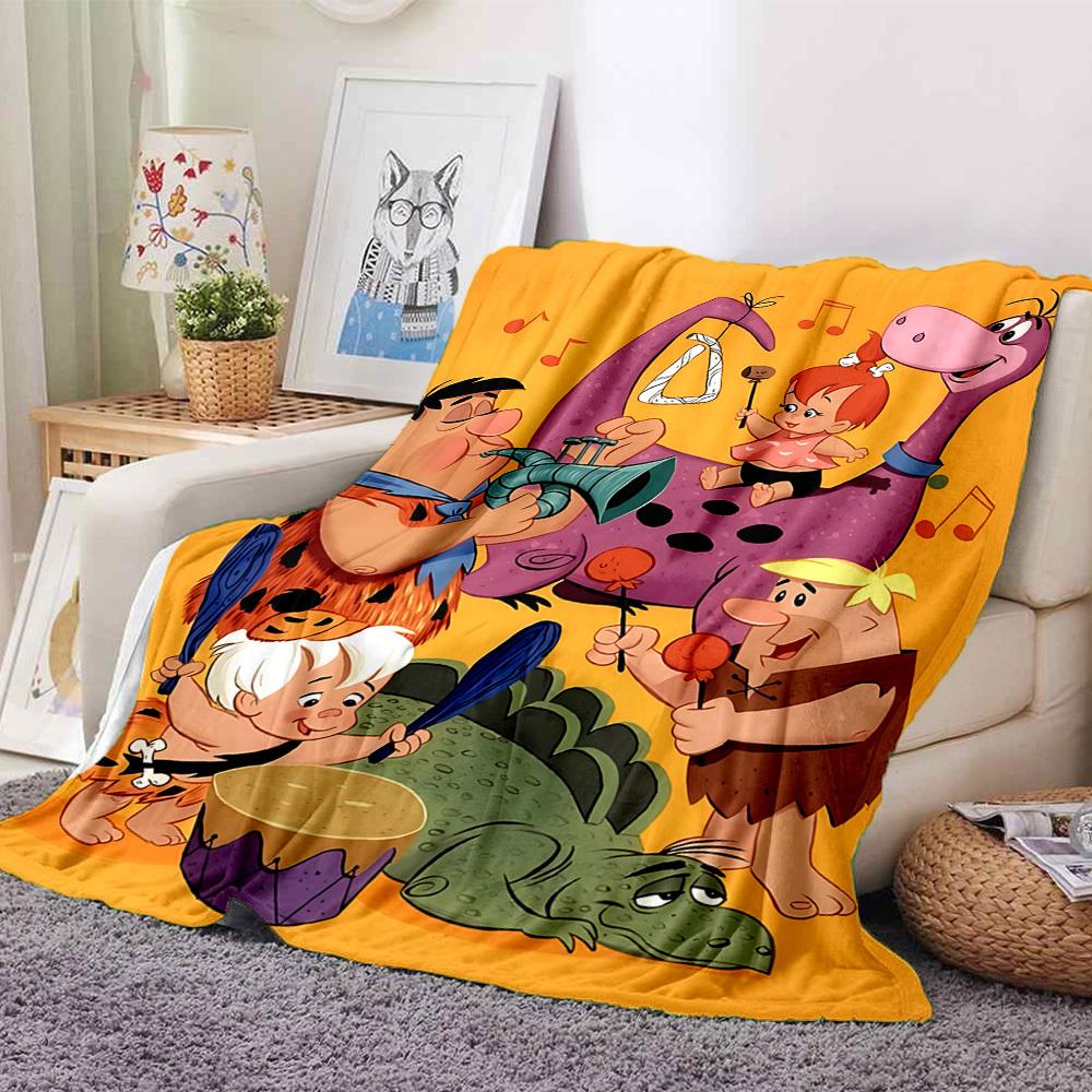 1pc Flintstones Flannel Throw Blanket HD Printed Lightweight Soft Warm All Season Blanket for Sofa, Bed, Travel, Camping Machine Washable