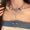 Süße Coole Herzperlen & Blumen Nieten Quaste Halskette - Punk Stil Schlüsselbein Kette
