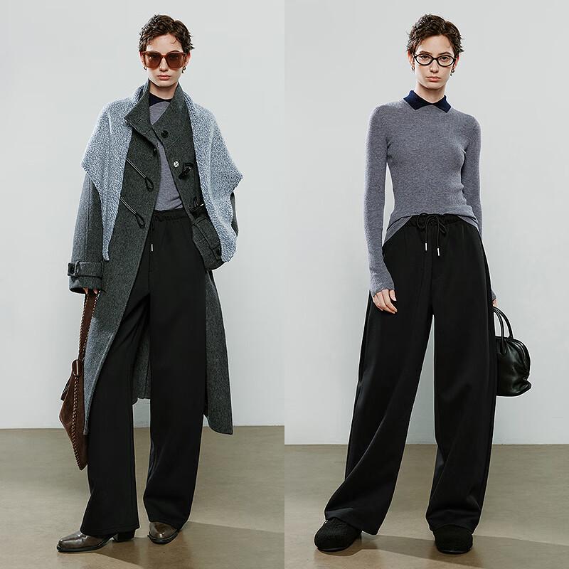 Chuyu Women's Faux Two-Piece Contrast Polo Neck Wool Knit Top