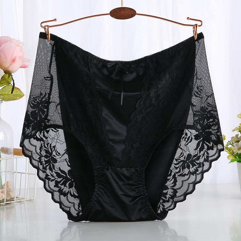 Plus Size Sexy Lace Seamless Panties High-Rised Mesh Briefs Soft Breathable Underpants Lightweight Underwear