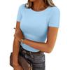 Fashion Striped Round Neck, Slim Fit Women's Short Sleeved T-shirt, Women's Short Sleeved, Elastic Round Neck Ribbed, Slim Fit T-shirt, Women's Top