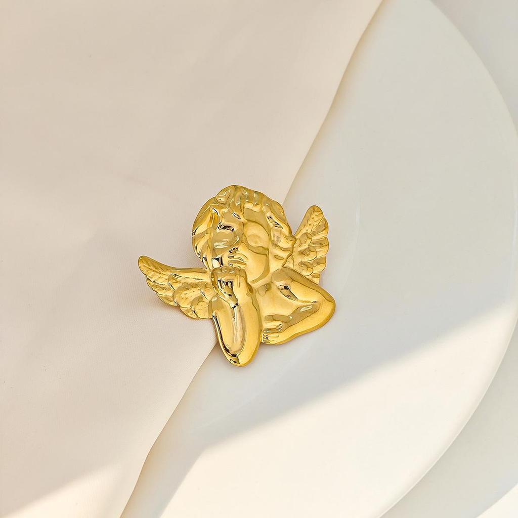 Kreatywna broszka Anioł Słonecznik i Plisowany Orzeł - Pin ze stali nierdzewnej