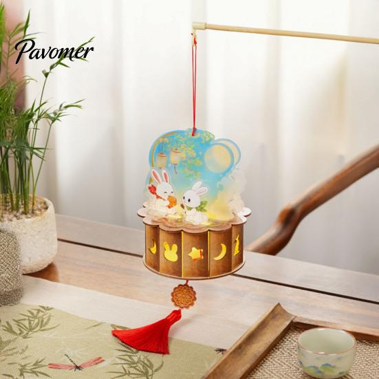 DIY Craft Kit for Kids Mid-Autumn Moon Rabbit Lantern Kit, 3D LED Handheld Lantern, Educational Manual Skill Toy Ancient Style Set Home Holiday Decor