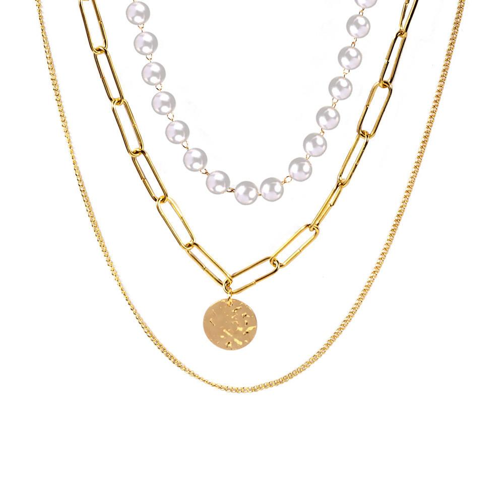 Elegant Multi-layer Pearl Necklace With Geometric Design For Fashionable Style