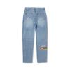 Li Ning X Pleasures Collaboration Skateboard Series Straight Leg Washed Zipper Letter Denim Pants Men Bottoms Light-Blue-Denim AJQU185-1