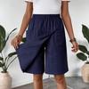 Women's Fashion Pants And Skirts Solid Color Elastic Waist Pocket Casual Shorts