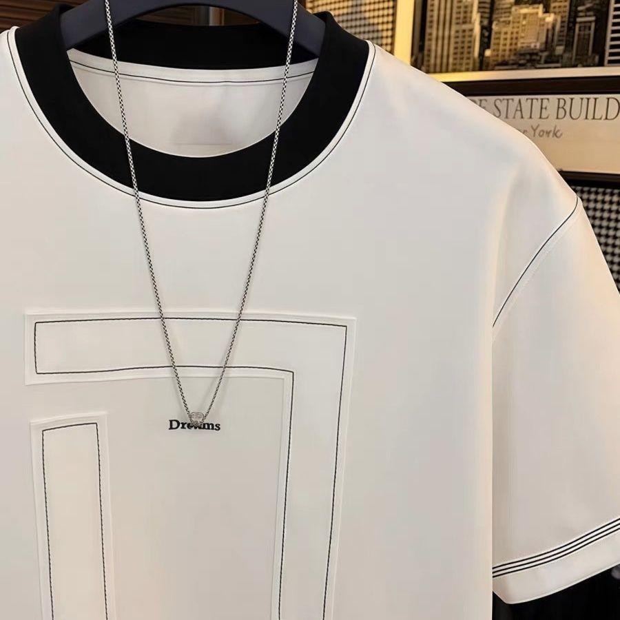 Letní pánské personalizované tričko s kulatým výstřihem, jednoduché, lehce luxusní, jednoduché, všestranné, prodyšné, s krátkým rukávem