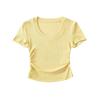 Trendy Women's Round Neck Short Sleeve Side Ruched Bodycon Crop Top