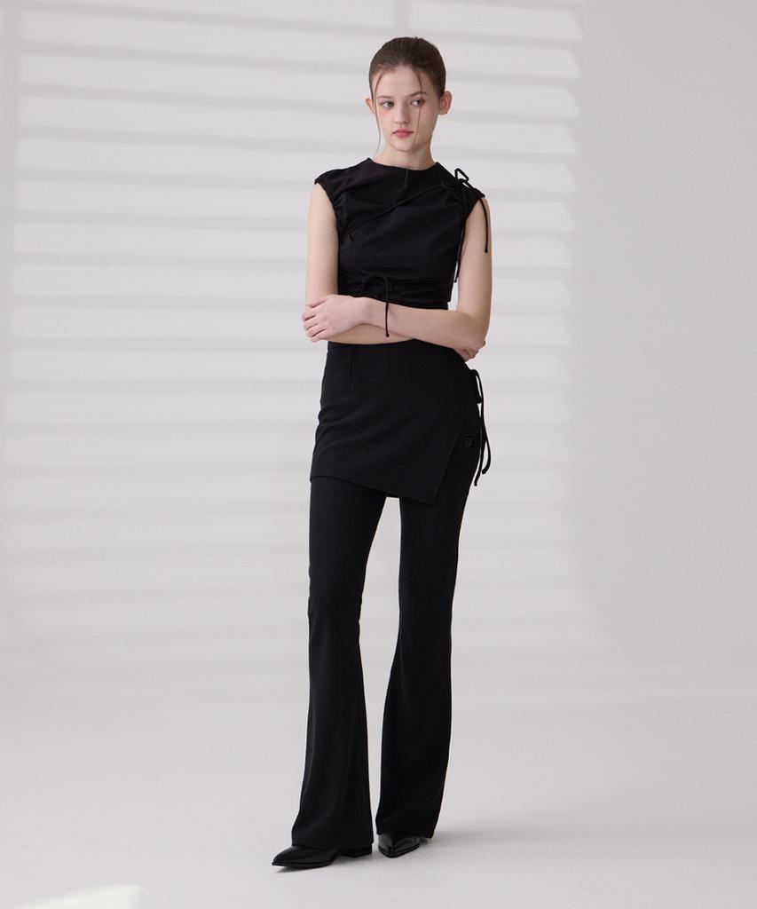 DANGLEDROP [Set] Dgdp Bootcut Line Pants + Layered Wrap Skirt 2 Colors