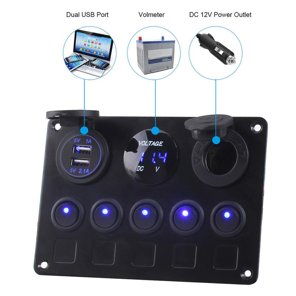 Panou Comutator LED cu 5 Butoane 12V 24V Comutator Lumină Încărcătoare USB Ecartament Pentru Mașină Marină Barcă Camion Remorcă Rulote Accesorii