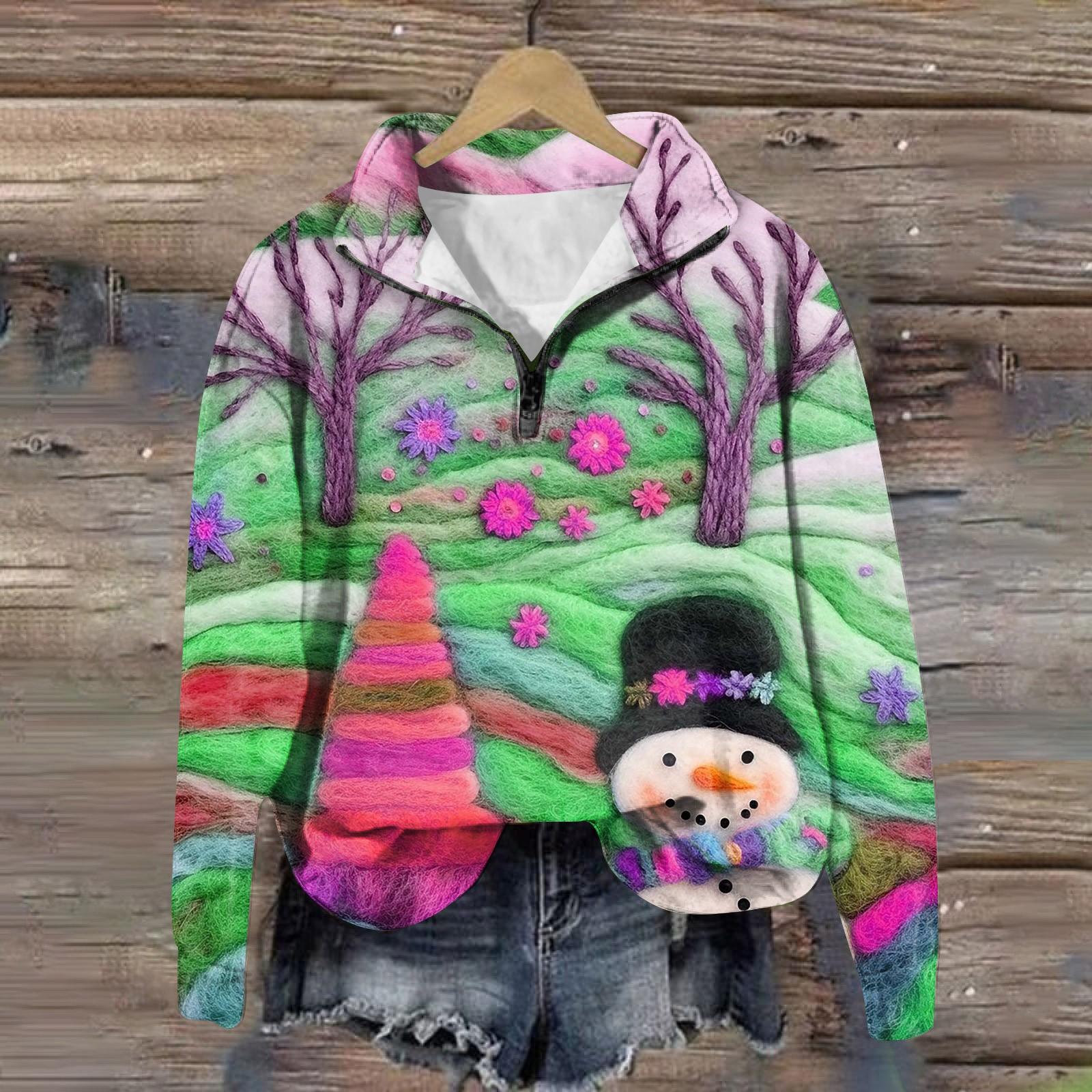 

Рождественские толстовки для женщин, милый рождественский свитшот с 3D графическим принтом, большой пуловер на молнии с длинными рукавами и круглым вырезом, топы L