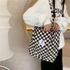 Vintage Fashion Corduroy Checkerboard Soft Shoulder Tote Bag Women Students Classroom Canvas Bag Simple Tote Cloth Shopping Bags