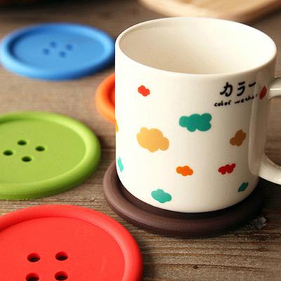 Mehrfarbige Silikon-Tassenmatte, süßer bunter Knopf-Tassenuntersetzer, Tassenkissenhalter, Getränkebecher-Tischset, Mattenpads, Kaffeepad