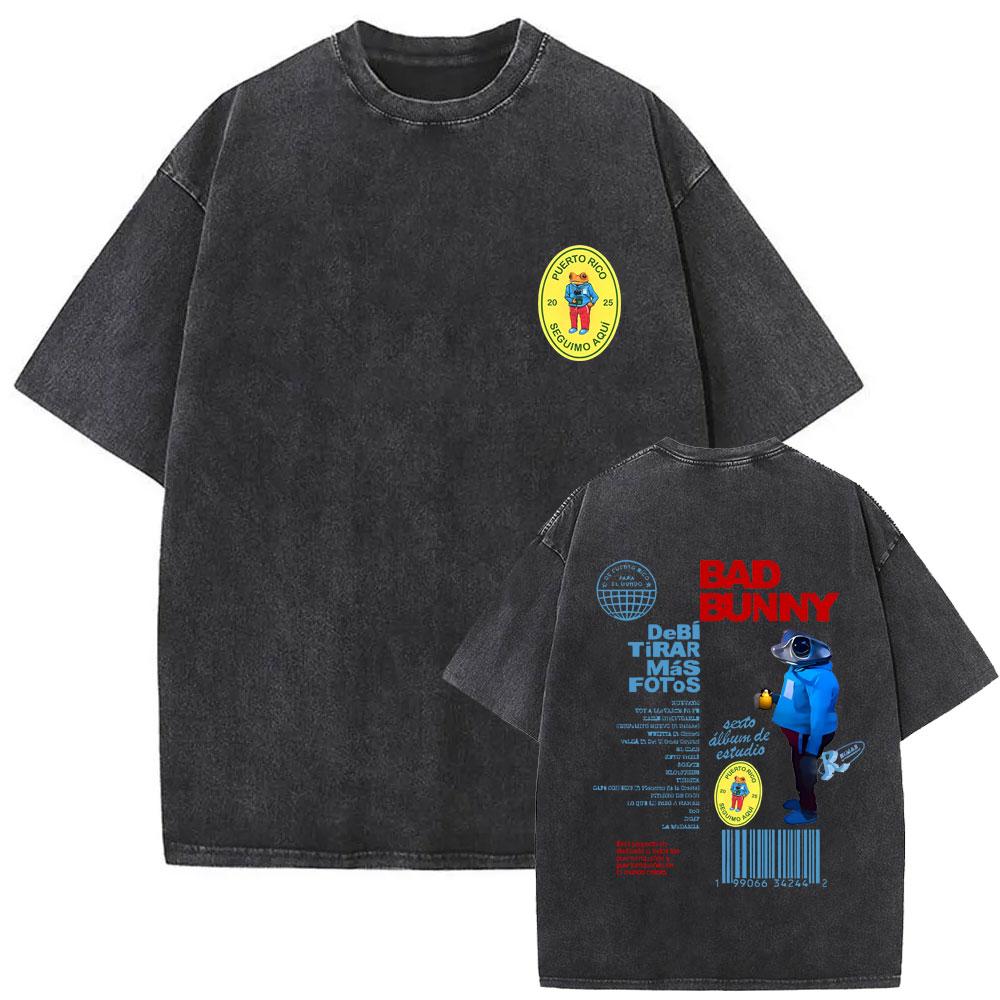 Washed Vintage Rapper Bad Bunny Un Verano Sin Ti Album Graphic Tshirt Men Women Hip Hop Fashion Pop Music T Shirts Streetwear