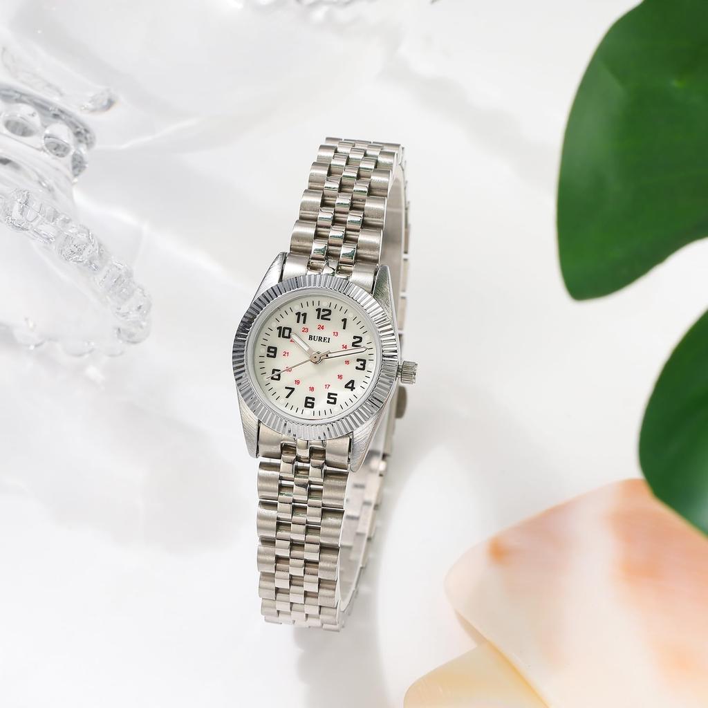BUREI Analog Quartz Silver Silver Stainless Steel Watch Women's Watch, Waterproof, Business, Stylish, Dial, Band, Simple, Casual, Small, Easy-to-Read,