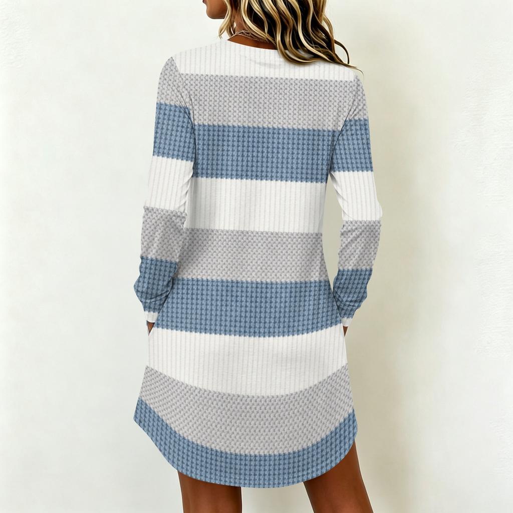 Women's Fashion Casual Geometric Print Long Sleeve Neck Dress for Everyday Wear