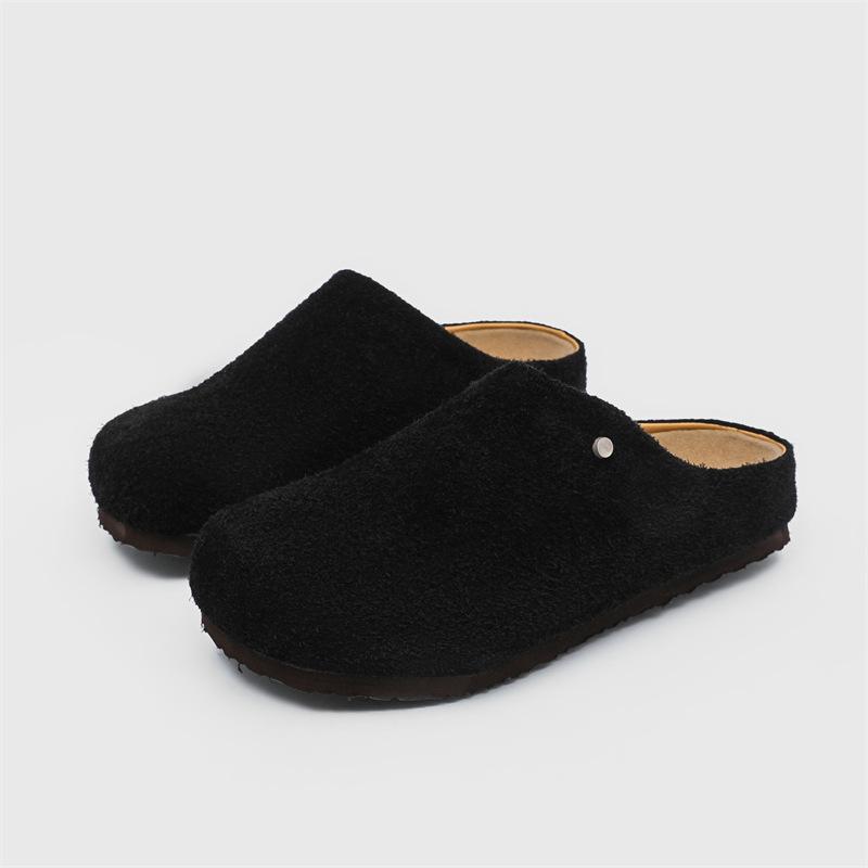 Vintage outerwear spring and summer new casual lazy one-pedal Boken shoes 45370 long hair gray, brown -Y