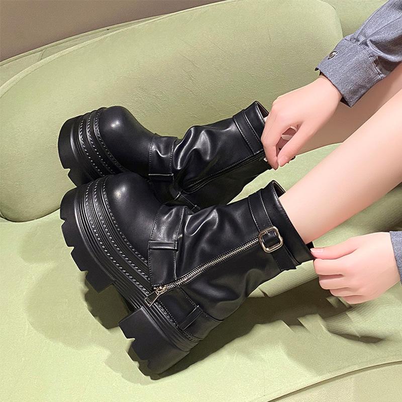 0000 Spice Girl Style Maillard Western Cowboy Platform Martin Boots Women's Autumn and Winter New Height Increasing Muffin Pants Short Boots