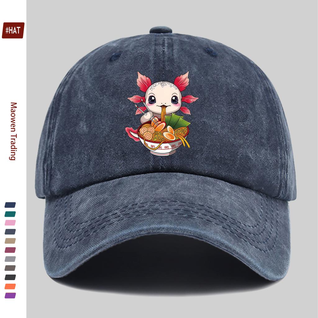 Pc Cute Ramen Lover Fashion Cartoon Print Baseball Cap with Axolotl Pattern Print Design Sun Hat Casual Decorative Hat Adjust