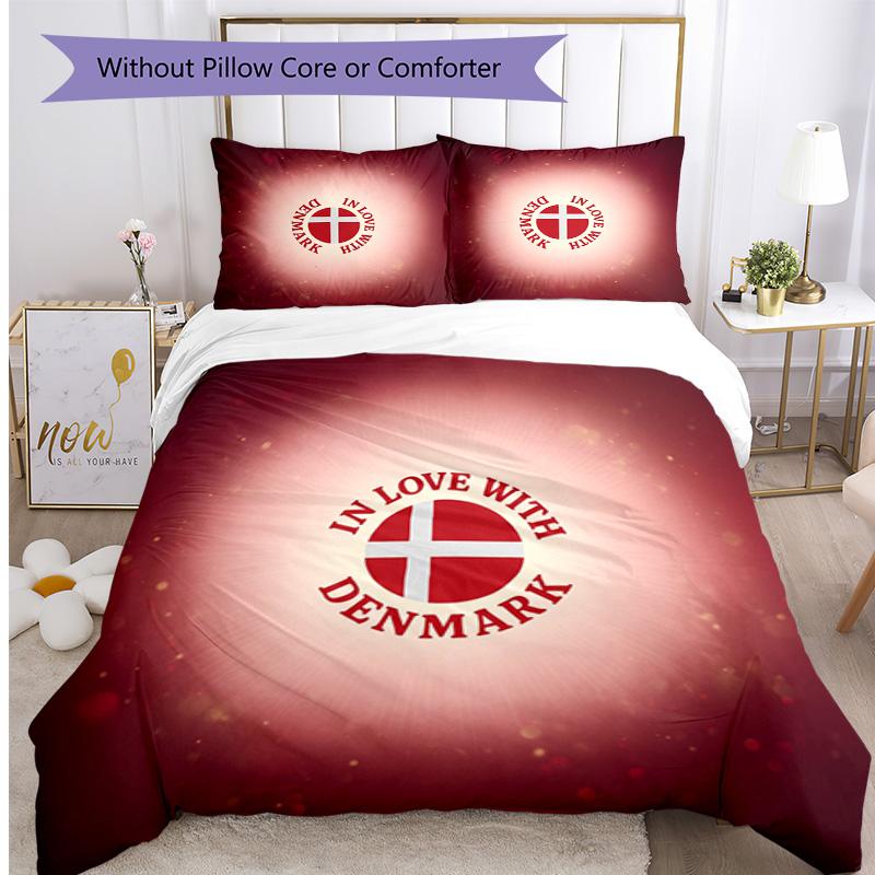 Denmark Football Printed Bedding 3 Piece Set Cozy Breathable Bed Cover Set as Housewarming Holiday Gift