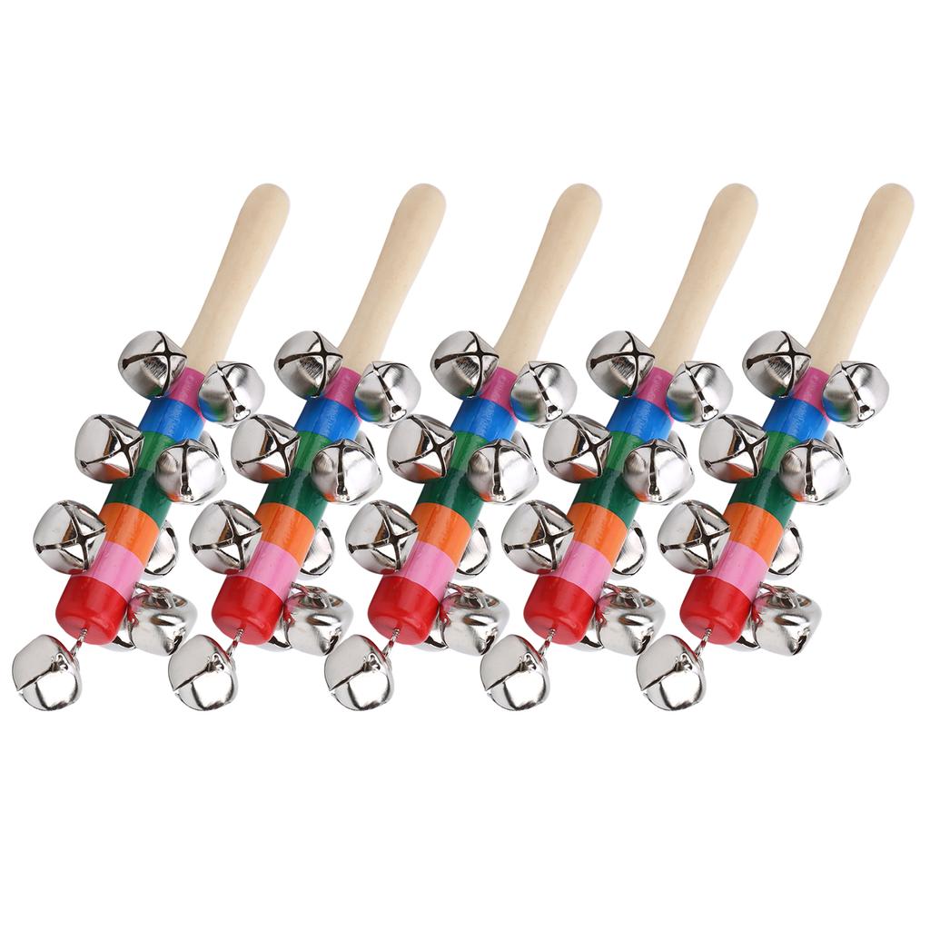 5pcs Handle Wooden Bells Colorful Percussion Instrument Infant Baby Rattle Toys with 10pcs Small