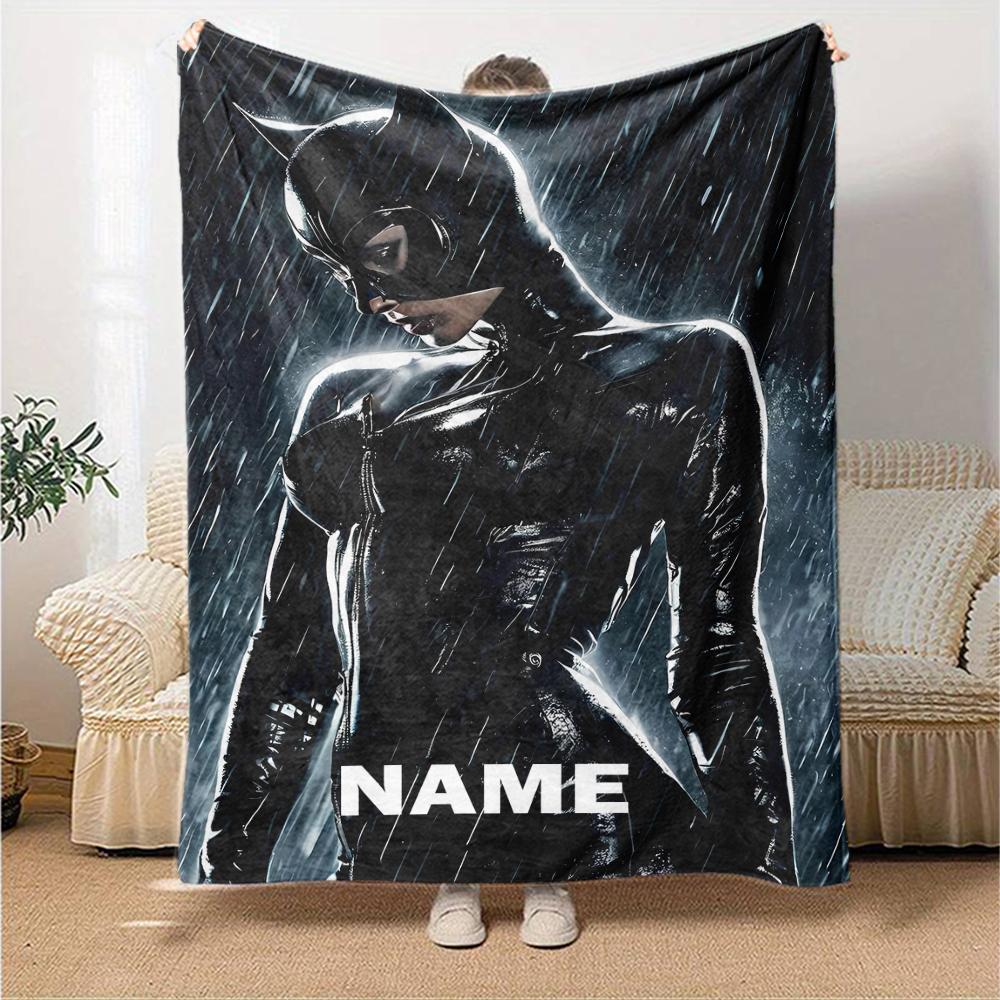 Custom Name Batman Theme Printed Blanket - Perfect for Couch, Bed, Travel & Outdoor Use | Machine Washable, Cozy & Durable.