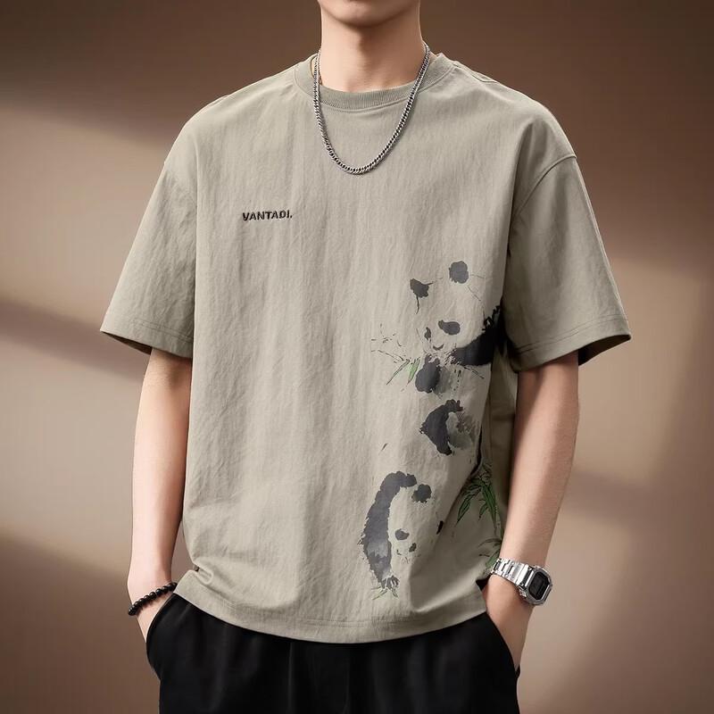 Men s Linen Blend Panda Print Short-Sleeve T-Shirt M