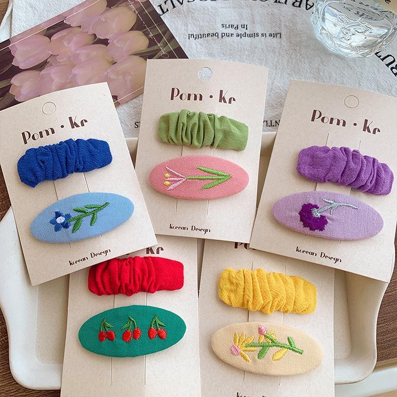 Cute Embroidered Flower Cloth Hairpins Women Girls Hair Clips Pins Barrettes Accessories Hairgrips Headdress Headwear Ornaments