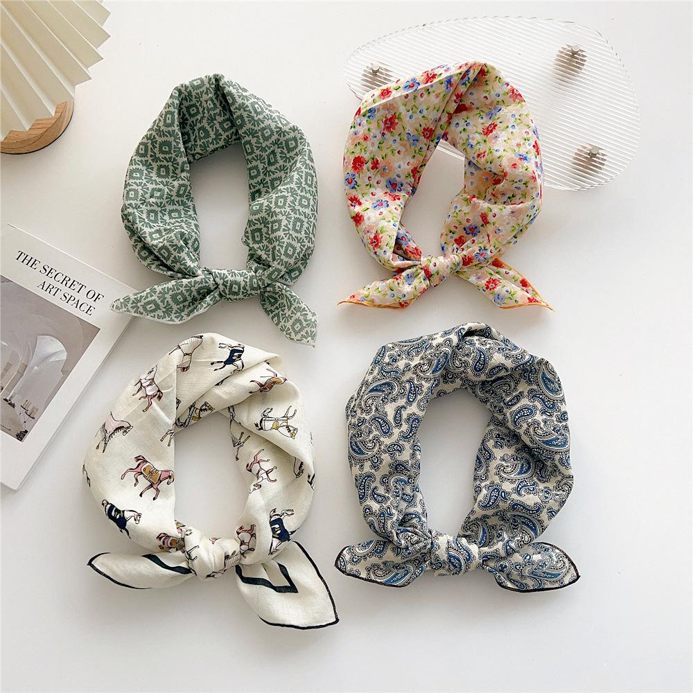 Cotton And Linen Small Square Scarf Silk Scarf Women'S Spring And Autumn New Style Artistic And Versatile Fashionable Temperament Headband Scarf