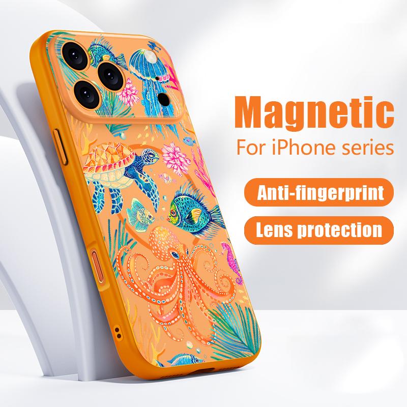 SeaWorld Pattern Case For iPhone 17 Pro Max Magnetic For Magsafe Hybrid Slim Matte Cover For iPhone 16 15 14 13 Pro Max Octopus Starfish