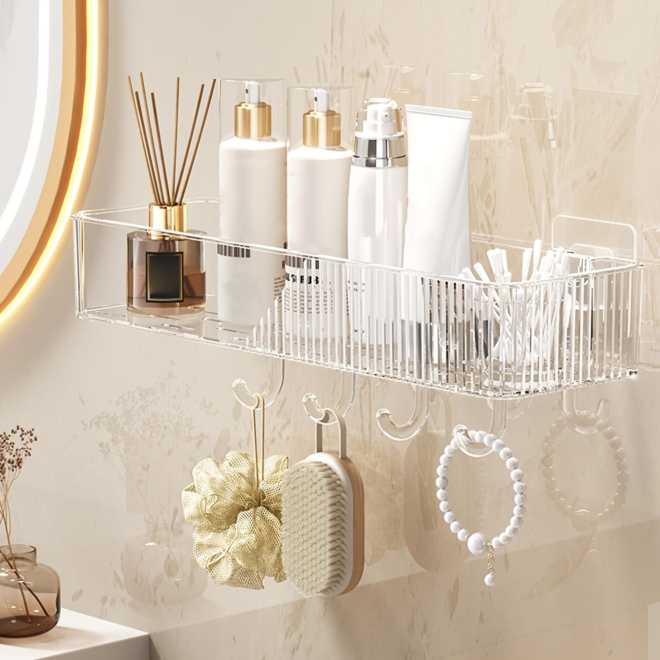 

Wall-Mounted Bathroom Shelf, Space-Saving Hanging Storage Rack for Bathroom Supplies, Durable Plastic, for easy Installation, No Drilling Required 1pc
