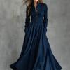 Style Européen Et Américain Rétro Français Tempérament Daim Immitation Bord Dentelle Assemblage Chemise Longue Robe Robe