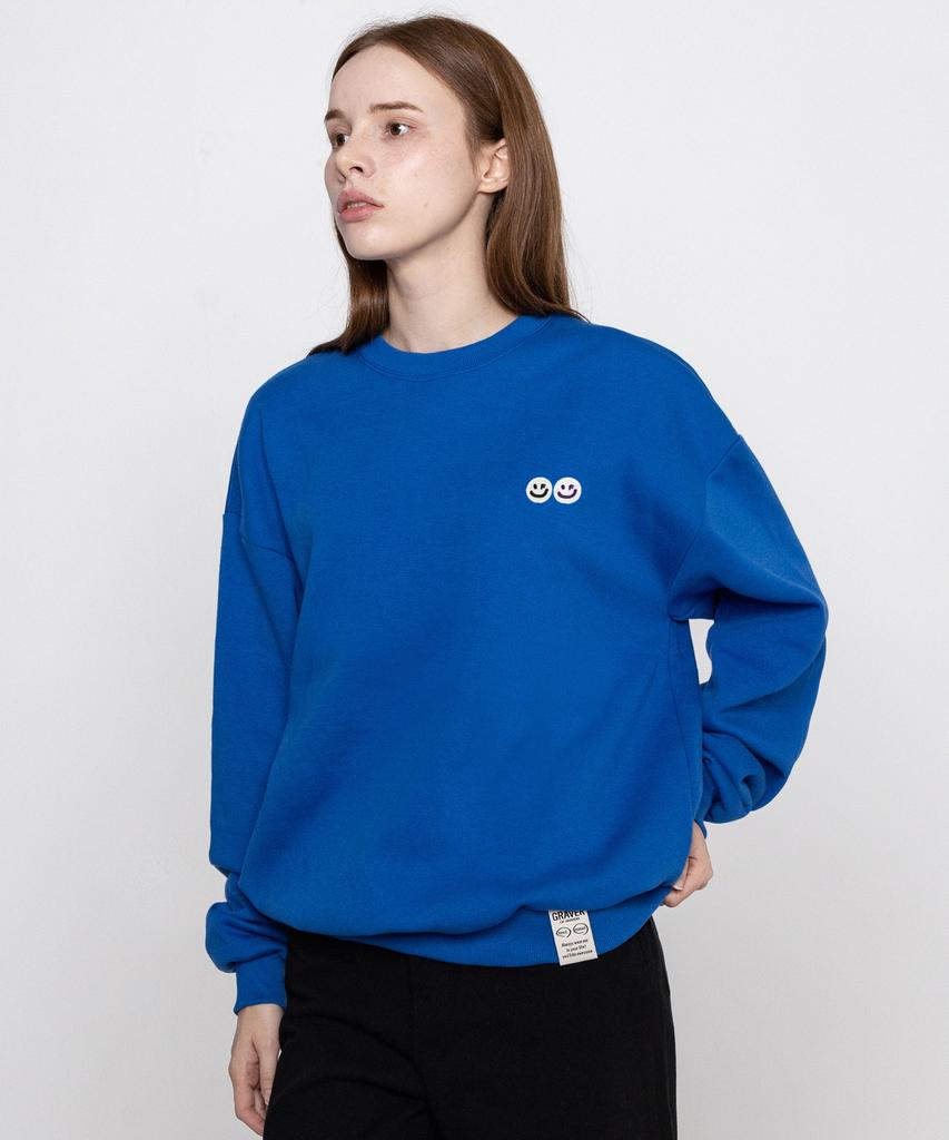 GRAVER [Unisex] Double Smile Embroidered Logo Sweatshirt_Cobalt Blue