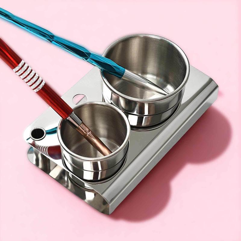 2 Stück/Set Maniküre Acryl Flüssigpulver Edelstahlbehälter Schale Dappen-Schale Desinfektionsbecher mit Deckel Nagelkunstwerkzeug