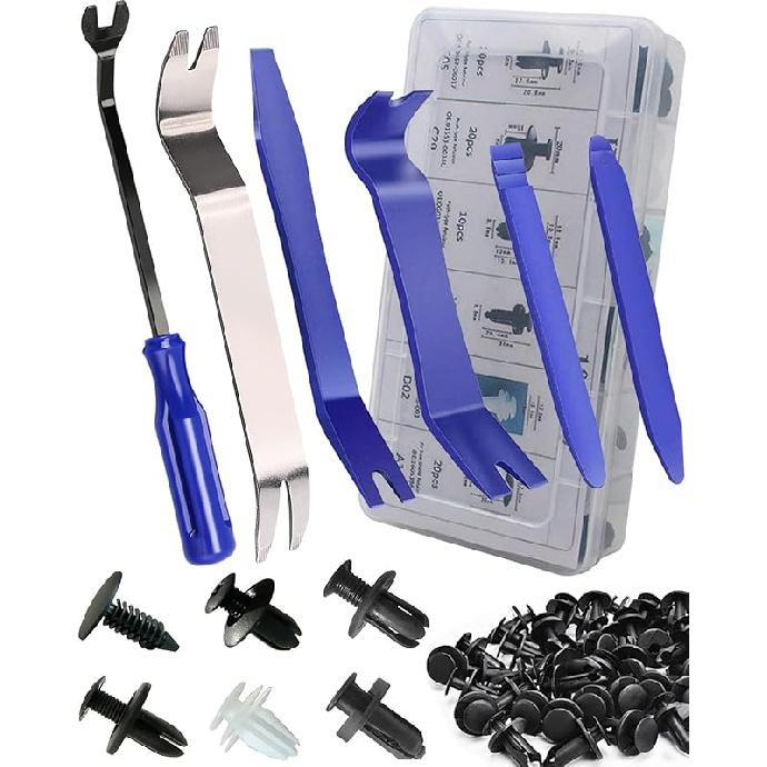 105 Pcs Auto Trim Removal Tool Kit, Plastic Pry Bar Set With Plastic Rivets For Car Door Panel, Audio Dashboard Etc. Fastener Remover Tool Kit Red