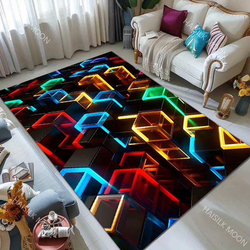 Colorful 3D Cubes Pattern Carpet for Living Room Bedroom Bedside Floor Mat Sofa Table Area Rugs Home Decor Large Size