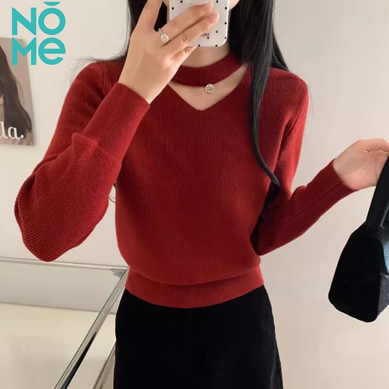 

NOME Women s Halter-Neck Hollow V-Neck Long-Sleeve Knit Sweater One Size (85-115 jin)