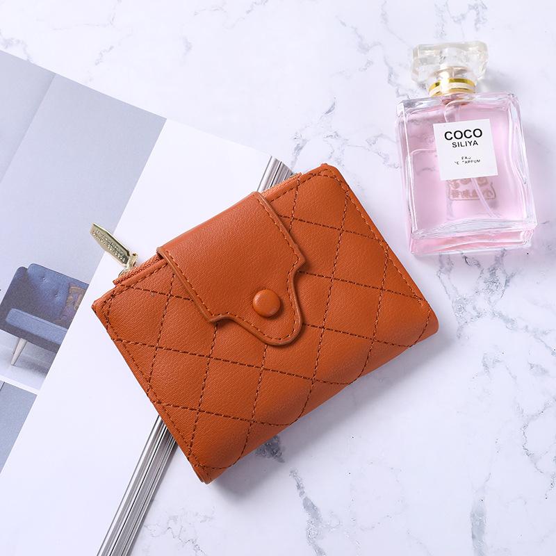 

Кошелек женский короткий скидка 20% однотонный простой ромбовидный на молнии студенческий кошелек многокарточный высококлассный кошелек для мелочи темно-коричневого