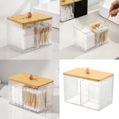 Elegante Stabile Holzdeckel Badezimmer-Organizer für Wattepads Wattestäbchen Make-up-Pads und Haargummis Aufbewahrungslösung