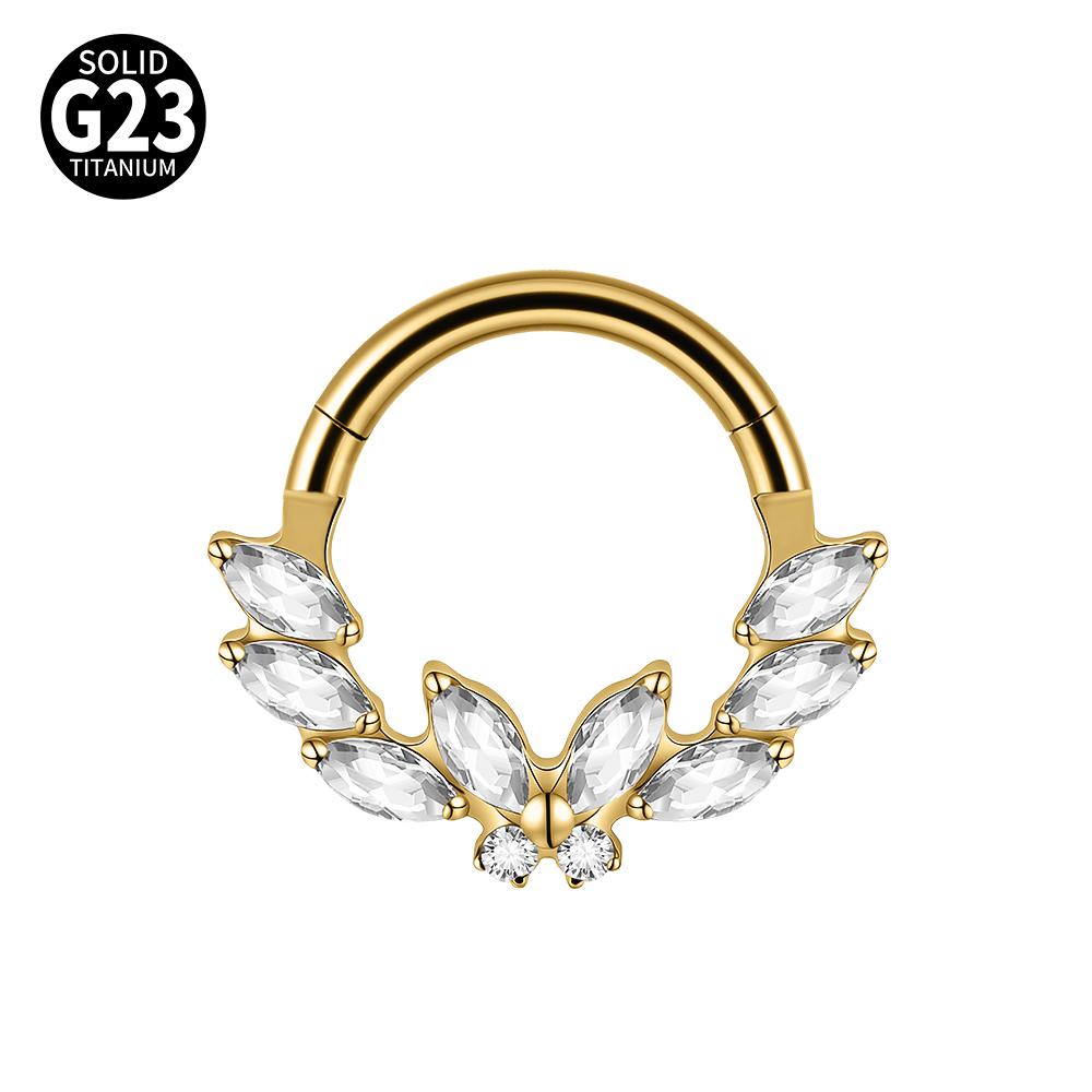 1pc G23 Titanium Split Ring with Multi Slanted Marquise Round White CZ Septum Nose Ring Cartilage Helix Tragus Piercing Jewelry