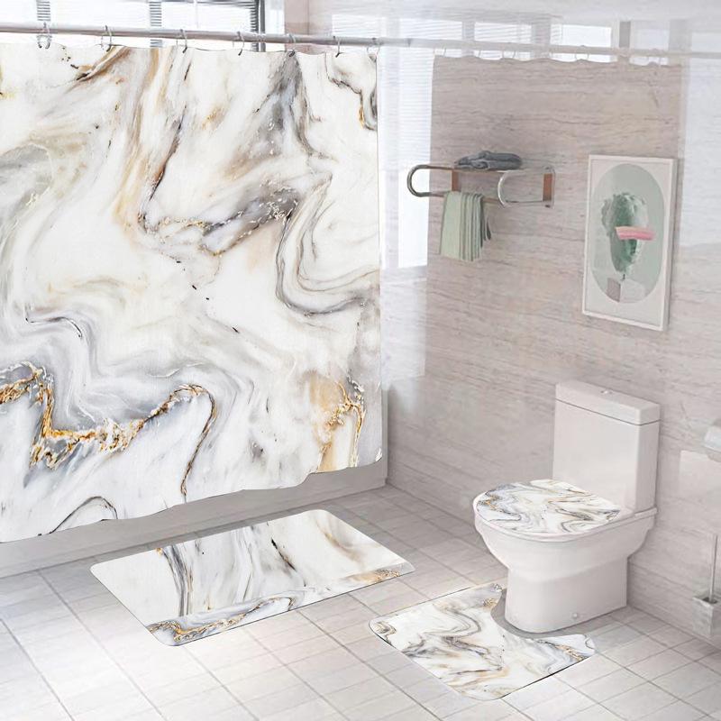 3D Waterproof Mildew-Proof No-Drill Shower Curtain Set for Bathroom 