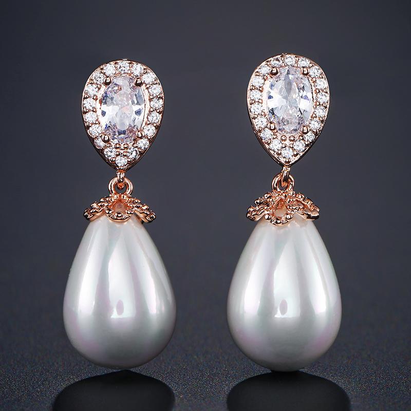 ZAKOL Brand Water Drop Simulated Zircon Dangle Earrings for Women Fashion Lady's Ear Accessory Wedding Engagement Party Zircon