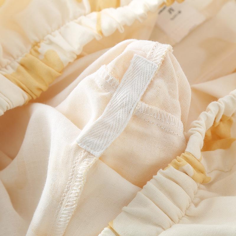 Spring / Autumn Pastoral Women's Pajamas Thin Cotton Double-layer Gauze Nine-quarter Sleeve Loungewear V-neck Pajama Sets for Women 2 Piece