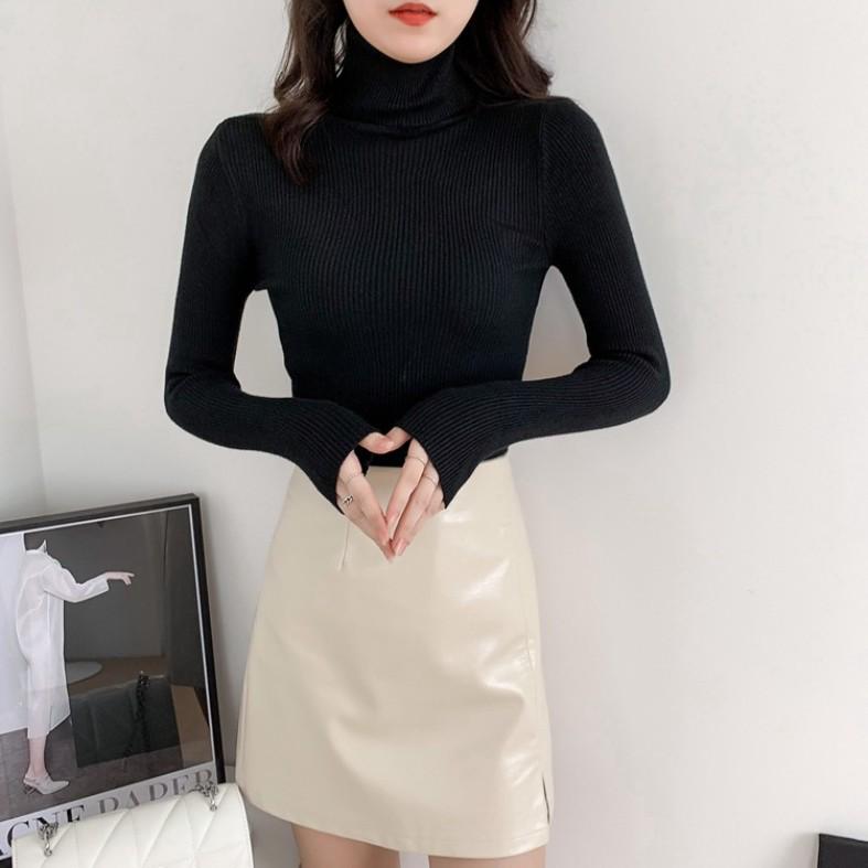 Damen Strickpullover mit verdicktem hohen Kragen - Slim Fit, vielseitig, koreanischer Stil, Herbst- und Wintermode.