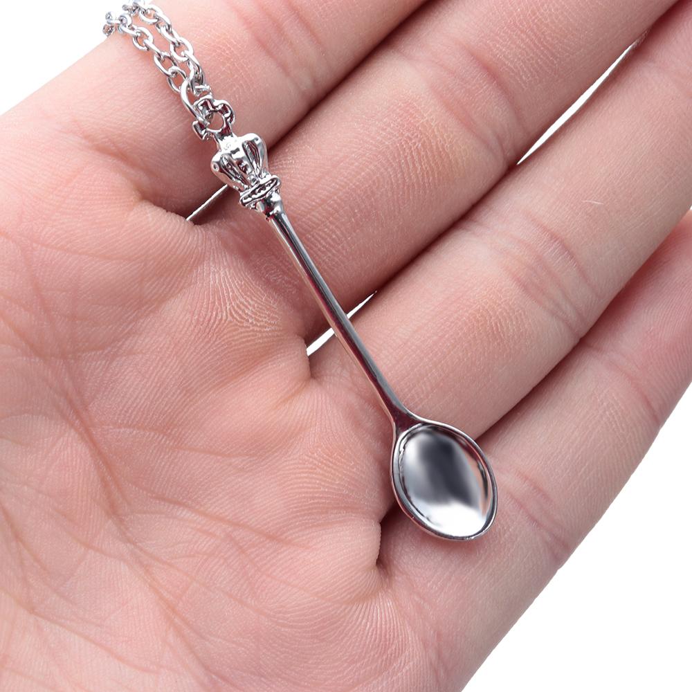Jewelry Mini Charm Necklace Vintage Crown Spoon Pendant