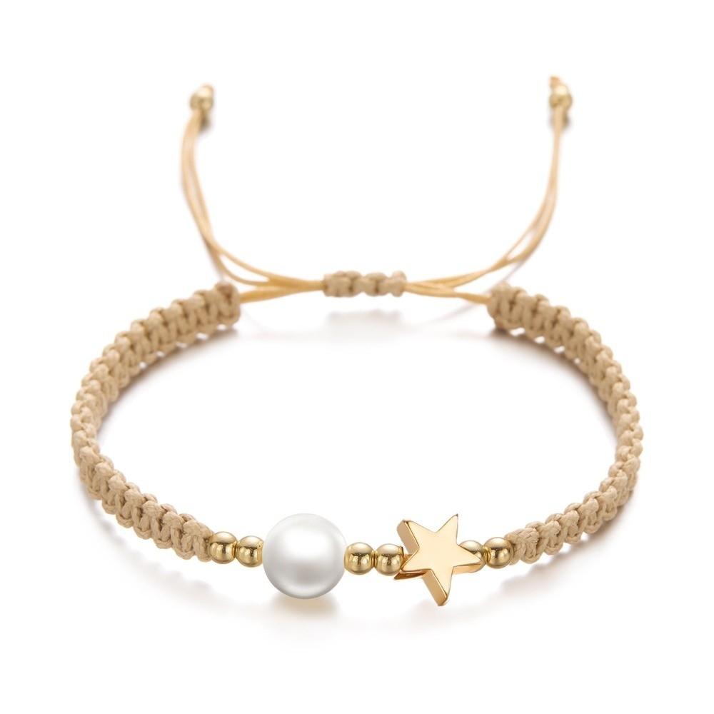 Adjustable Star-Shaped Bracelet Pearl Bead Casual Bracelet Creative Woven Bracelet Men