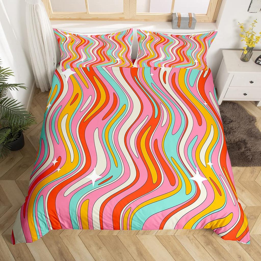 Rött Grått Vitt Randigt King Påslakan Gradient Geometriskt Sängklädesset Modernt Randigt Konst Täcköver Polyester Quiltöverdrag