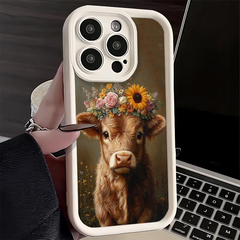 Phone Case for iPhone 17 Air 16E 15 16 Pro Max Cute Highland Cow Cover 14 Plus 13 12 Mini Soft Shell Silicone Fundas