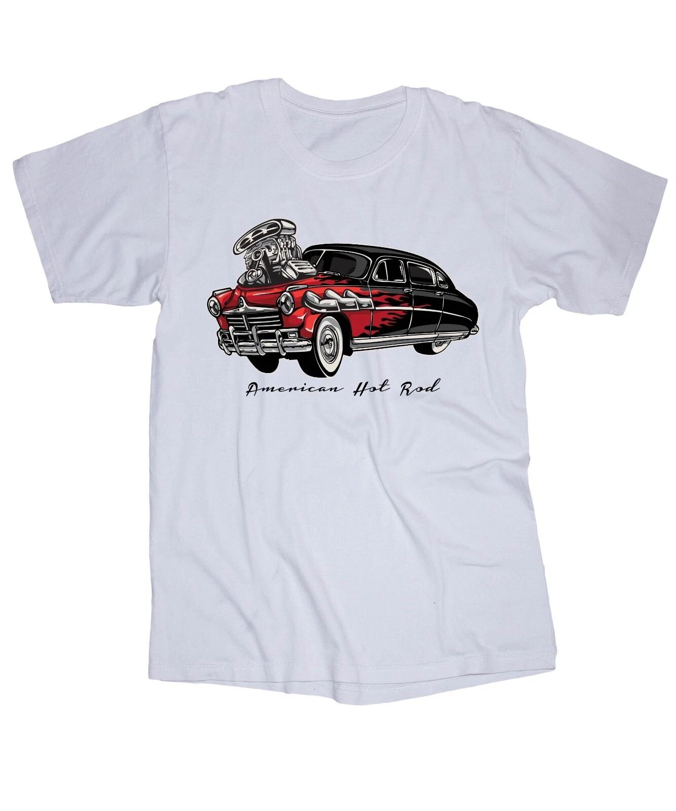

American Hot Rod Muscle car old school flames fast motor graphic white T-shirt 3XL